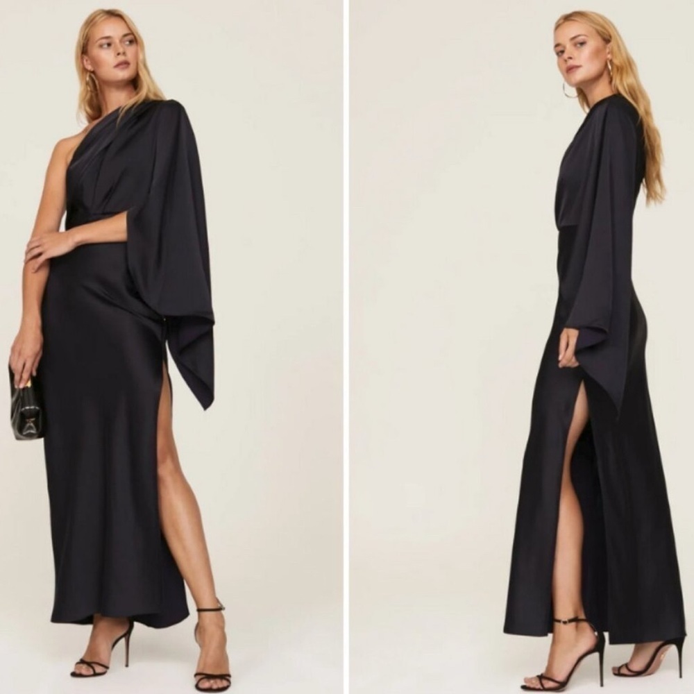 Significant Other Kelsie Gown Maxi Dress in Midnight Dark Navy One Shoulder Sz 6